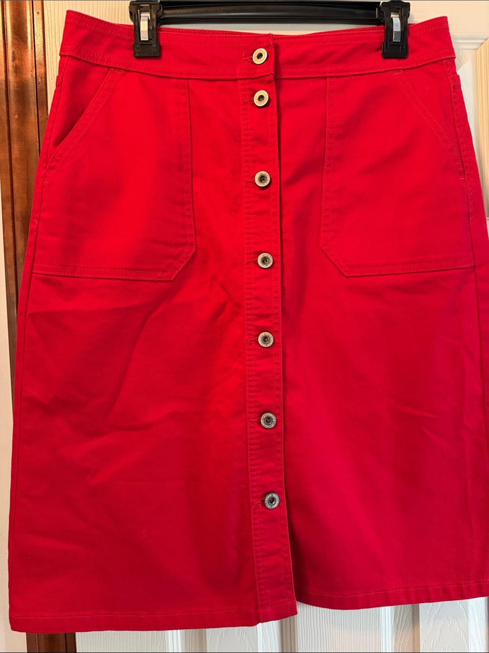 Liz Claiborne Bright Red Button-Front Midi Skirt